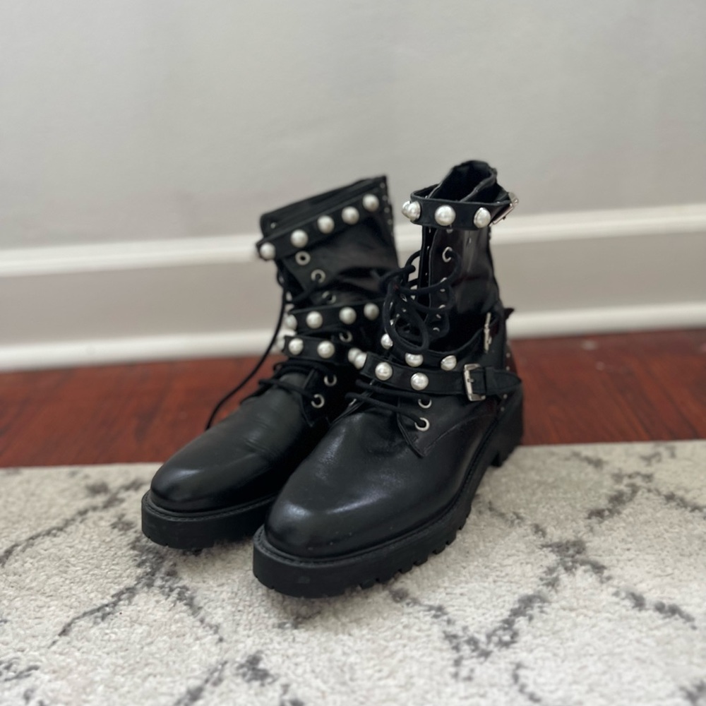 Zara pearl combat boots